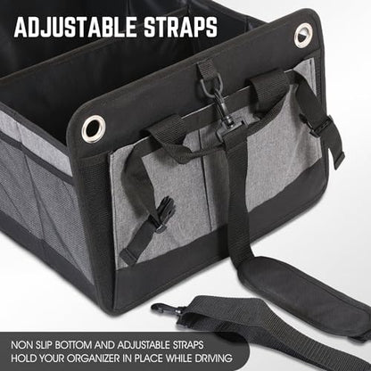 DNA Motoring Trunk Organizer for Car, 70L Large Capacity Foldable Trunk Organizer, Multi Compartment Car Trunk Organizer for Women Men, Grey, TOOLS-00420 - style: 2 Compartments 4 Pockets