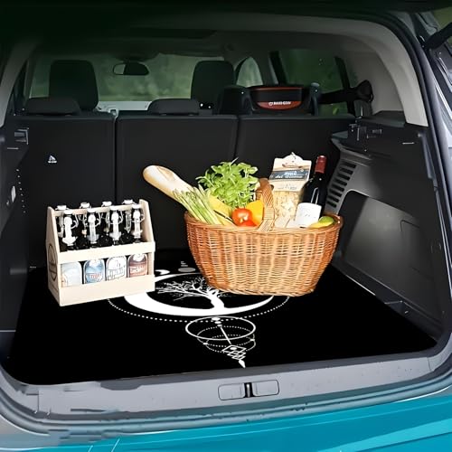 Universal Car Trunk Mat 29" x 39", Stars Moon and Tree All Weather Trunk Protection Cargo Liner, Durable Cargo Mat Rear Trunk Liner, Stylish Vehicle Interior Accessories Suitable for Most Car Models - color: Stars Moon and Tree