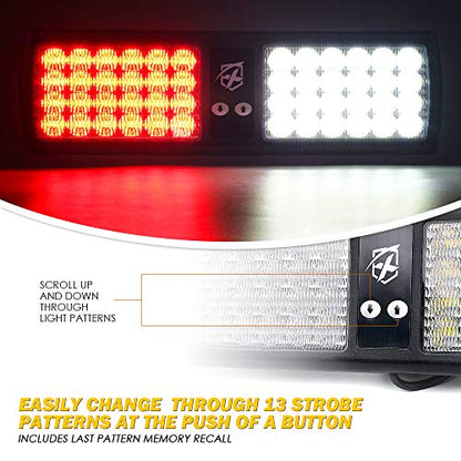Xprite White Red 48LED Visor Strobe Flashing Lights Sunshield Hazard Warning Light for Law Enforcement Emergency Vehicles Trucks - color: White&Red