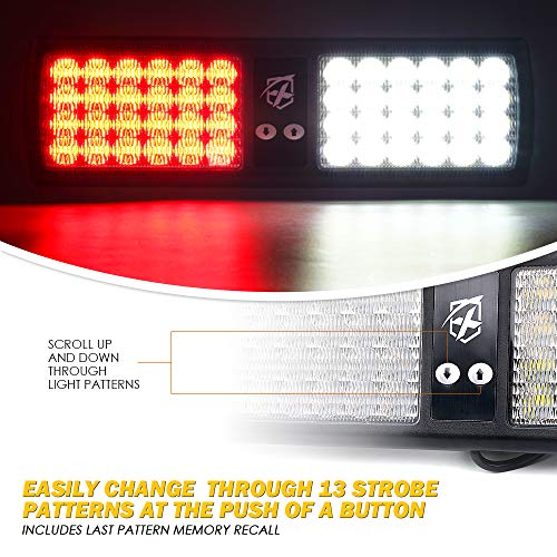 Xprite White Red 48LED Visor Strobe Flashing Lights Sunshield Hazard Warning Light for Law Enforcement Emergency Vehicles Trucks - color: White&Red