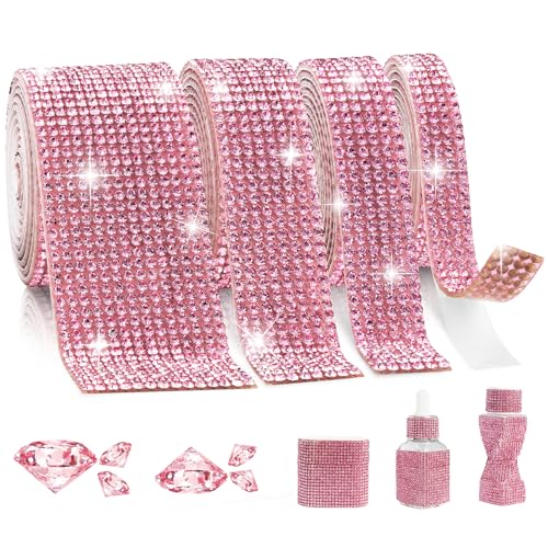 Rhinestone Ribbon Self Adhesive, 4-Yard Bedazzling Strips, 4-Rolls Rhinestone Strips for DIY Craft, Rhinestones for Crafting, Home Decor and Special Events, 4/6/8/14 Rows Light Pink Crystal - color: 4/6/8/14 Rows Light Pink Crystal