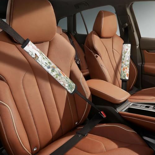 Seat Belt Cover Pad Wildflowers Flower Leaves Butterfly Soft Safety Car Automotive Seat Belt Pads Cushion Shoulder Strap Covers for Cars or Bags, 2 Pcs - color: Wildflowers Flower Leaves Butterfly