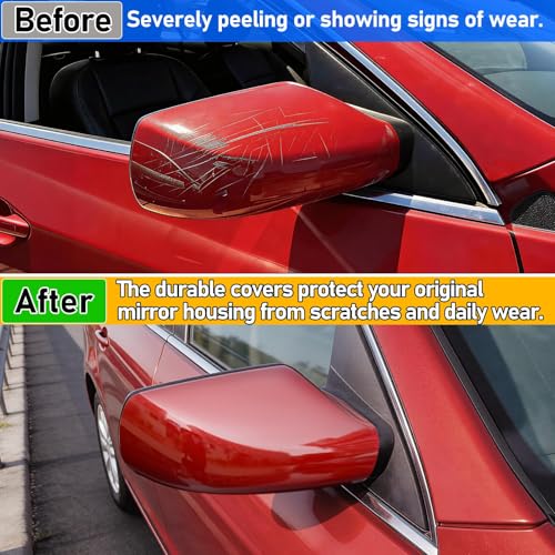 Moonlinks Mirror Cover Replacement Compatible With Nissan Altima 2.5L 2007 2008 2009 2010 2011 2012, Red Right Passenger Side Clip-on Mirror Cap WITHOUT Turn Signal, Replace for 96301-JB13E(Red) - color: Right Red