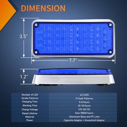 Nilight 2PCS Blue Strobe Magnetic Lights Portable Warning Hazard Light Surface Mount Waterproof 5 Patterns for 12V 24V Off Road Eergency Vehicles - color: 42LED Blue