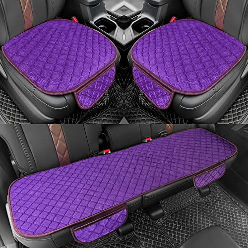 surpassme Car Seat Covers Universal Seat Covers for Car Accessories with Storage Pockets, Car Front Seat Covers and Rear Bench Coverfor Automotive, SUV, Truck, and Van(Purple) - color: Purple, size: 2 Front Seat Covers + 1 Rear Bench Seat Cover