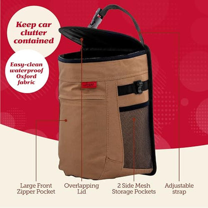 Lusso Gear Spill-Proof Car Trash Can - Easy to Clean Hanging Garbage Bin - Leak-Proof Lid, Removable Liner, Waterproof - Keeps Truck, SUV, Car, Minivan Clean & Odor Free - 2.5 Gallon Tan Car Trash Can - color: 1-Pack Tan