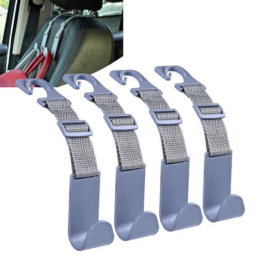 Amooca Headrest Hooks for Car Adjustable 4 Pack Vehicle Seat Back Organizer Storage Hanger Holder for Purse Bags Universal Fit Gray - color: Gray