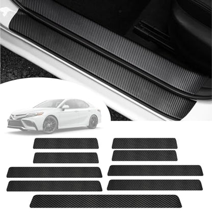 Car Door Sill Protector Compatible with Toyota Camry 2025-2019 LE XSE XLE SE Sedan Prime - Custom Fit Anti-Scratch Carbon Fiber Threshold Protection Sticker, Trunk & Door Entry Edge Guard(9 PCS)