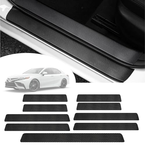 Car Door Sill Protector Compatible with Toyota Camry 2025-2019 LE XSE XLE SE Sedan Prime - Custom Fit Anti-Scratch Carbon Fiber Threshold Protection Sticker, Trunk & Door Entry Edge Guard(9 PCS)