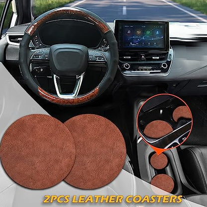 Wood Grain Steering Wheel Cover Car Steering Wheel Covers 14.5-15 inch with Coasters Microfiber Leather Splicing Breathable Anti-Slip Durable Universal Auto Steering Wheel Protective - color: wood grain