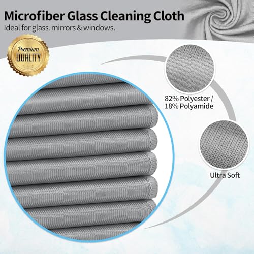 Microfiber Cleaning Cloth - 6 Pack Glasses Cleaning Cloth, 16" x 14" Window Cleaning Rags, Streak Free Lint Free Polishing Cloths Wipes for Eye Glass, Stainless Steel, Windshield, Grey - color: Grey, size: 6 Pk-16" X 14"
