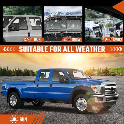 Rain Guards Fit for 1999-2016 Ford F250 F350 F450 F550 Super Duty SuperCrew Cab, Tape-On Side Window Deflector Durable Sun Rain Guard Black 4 PCS - size: Fit for Ford F250 F350 1999-2016