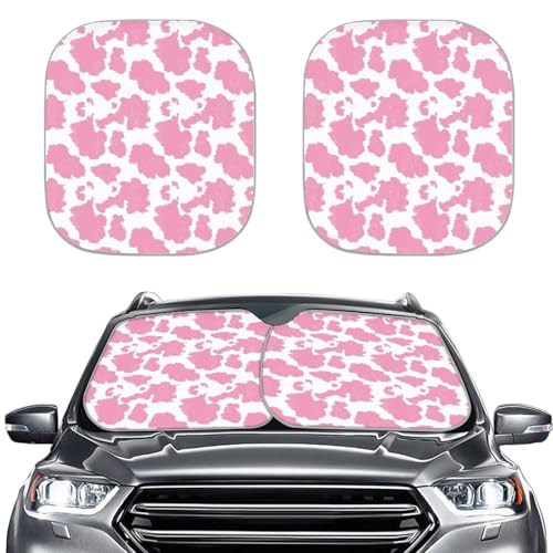 Pink Cow Print Sun Shade for Windshield Foldable Front Window Car Sun Shade Block UV Rays Sun Visor Protector for Cars Sedan Truck SUV Interior Accessories - color: Pink Cow Print