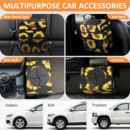 Vankor 3 Gallons Car Trash Can with Lid, Car Bag Bin Hanging Waterproof Automotive Garbage Cans Leak Proof Vehicle Trash Can Sunflower - color: Sunflower, size: 3 Gallons