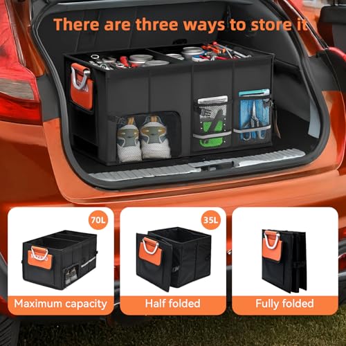 Car Trunk Organizer,Multiple Compartments Collapsible trunk organizer with Aluminum Alloy Handle and Lid, Car Organizer and Storage for SUV, Truck