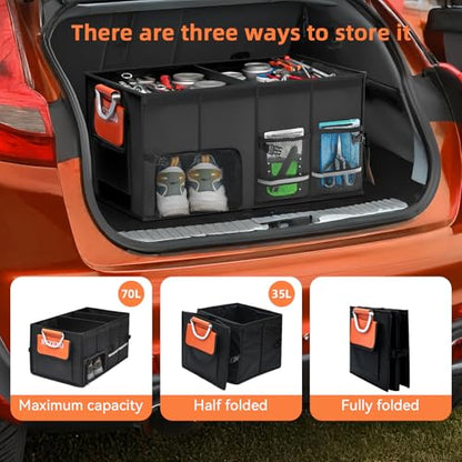 Car Trunk Organizer,Multiple Compartments Collapsible trunk organizer with Aluminum Alloy Handle and Lid, Car Organizer and Storage for SUV, Truck