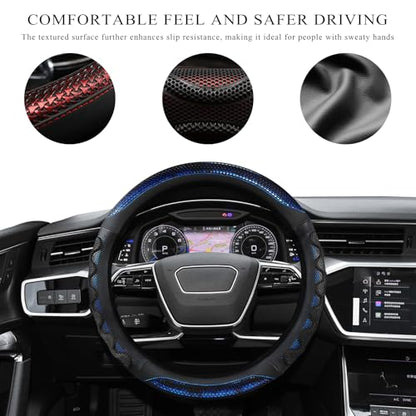 Car Steering Wheel Cover, 15 Inch Anti-Slip Steering Wheel Cover Protector with 3D Honeycomb Design, Universal Steering Wheel Covers for Truck SUV, Car Accessories (Blue, Round Shape) - color: Blue, Round Shape