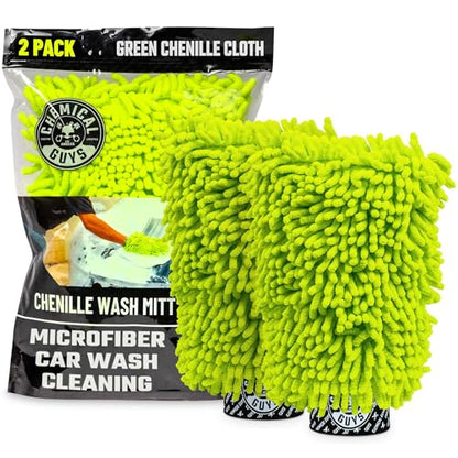 Chemical Guys Chenille Premium Scratch-Free Microfiber Wash Mitt for Car Washing - 2 Pack, Lime Green, Ultra-Soft Car Wash Gloves, Swirl-Free Finish, Safe for Trucks, SUVs, Motorcycles, and More - size: 2 Pack