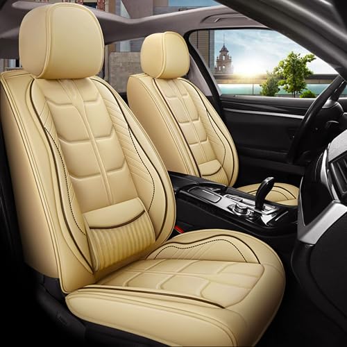 Amooca Car Seat Covers Full Set Automotive Seat Protection Fit for Most Cars SUVs Front & Back Seats Waterproof Nappa Leather Car Seat Cushion Protector Beige - color: Beige