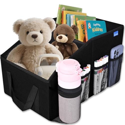 Car Seat Organizer for Back Seat Front Seat Between Seats,Car Storage Organizer for Kids with Multi- Pockets，Collapsible,cup Holders, Removable Dividers(Black) - color: black