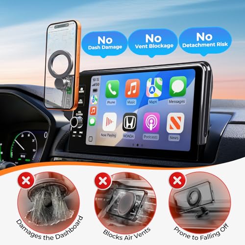 Car Phone Holder for Honda Accord 11th Gen Hybrid 2026 2025 2024 2023 (Only for 12.3-Inch Screen) 360° Rotation Magnetic Cell Phone Mount, Compatible with Magsafe, Does Not Affect Air Vent - style: Fit for 2023-2026 Accord, 12.3-Inch