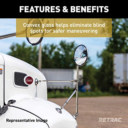RETRAC 610673 8-Inch Stainless Steel Center-Mount Convex Mirror Head with J-Bracket, Universal Driver or Passenger Side