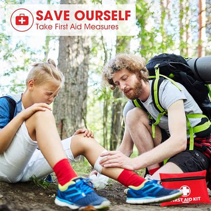 Mini First Aid Kit - 147 Piece Small First Aid Kit,with Rotatable Buckle Ideal for Cars, Schools, Sports, Homes, Travel, Camping, Hiking ﻿