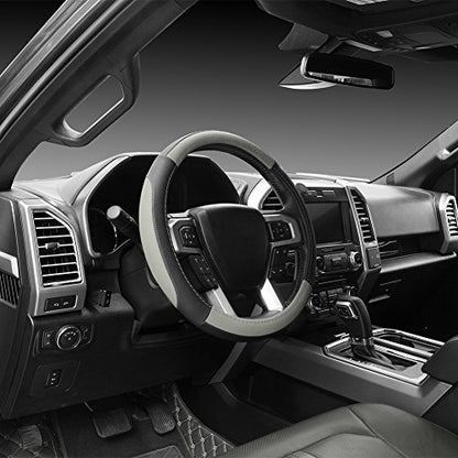 SEG Direct Car Steering Wheel Cover for F-150 Tundra Range Rover 15.5-16 inch, Black and Gray Microfiber Leather - color: Black and Gray, size: Large size[15 1/2''-16'']