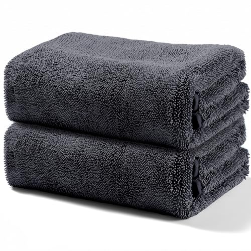 JOYMOOP Microfiber Towels for Cars, 2 Pack 63" x 29.5" Car Drying Towel, Dark Gray Reusable Car Towel, Quick Drying Car Microfiber Cleaning Cloth for RVs, SUVs, Trucks - color: New Car Towels - Dark Grey, size: 63"x29.5" - 2pcs