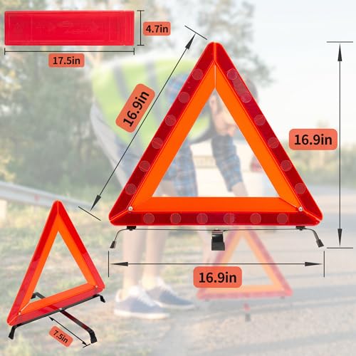 AYKRM 3Pack Car Warning Triangle Heavy Reflective Warning Road Safety Triangle Kit Suitable for car Breakdown and Temporary Parking on the Road. - color: Red-M-3