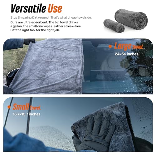 Car Drying Towel 1300 GSM, XL 24"x36", Microfiber Car Drying Towel, Twisted Loop Auto Drying Cloth, Ultra Absorbent, Fast Dry, Streak-Free Drying, Lint-Free & Scratch-Free, for Cars SUVs Trucks