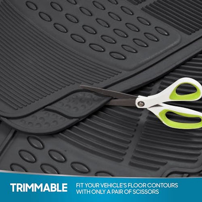 BDK M783 DuraChannel Heavy Duty Rubber Car Floor Mats Liner for Auto - All Weather 3 Piece Set Front & Rear, Fits Car Truck SUV Van, Universal Trim to Fit - color: Black