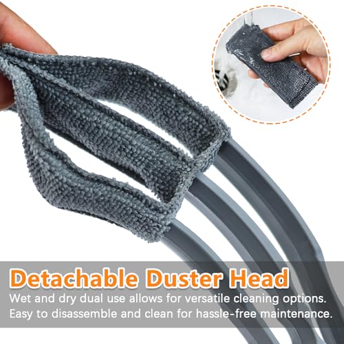 Microfiber Feather Duster, Window Blind Duster Brush, Blind Cleaner Tools for Window Blinds, Air Conditioner Vents, Fans, Car Vents - 1 Brush with 4 Microfiber Sleeves