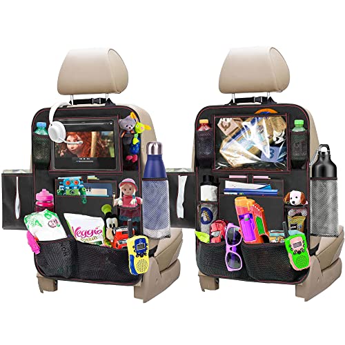 EcoNour Backseat Car Organizer (2 Pack), Heavy Duty Waterproof Stain Resistant Kick Mats Back seat Protector For Kids | Multiple Storage Pockets, Travel Accessories, Touchable Tablet Holder - color: Black