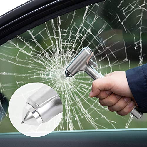 MOTORBUDDY Car Safety Hammer, Fireproof Metal Emergency Escape Hammer with Hard Alloy Head Window Breaker and Seat Belt Cutter, Aluminium Alloy Emergency Escape Tool for Car Accidents - color: Silver