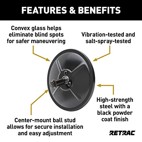 RETRAC 610131 5-Inch Black Steel Center-Mount Convex Mirror Head, Universal Driver or Passenger Side