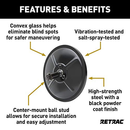 RETRAC 610131 5-Inch Black Steel Center-Mount Convex Mirror Head, Universal Driver or Passenger Side