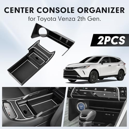 Autorder 2PCS Center Console Organizer for 2021-2024 Toyota Venza Accessories Armrest Storage Box Secondary Insert Tray Center Console Armrest Tray with Nonslip Mats - size: 2021-2024 Toyota Venza 2PCS