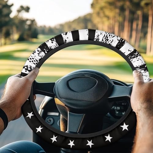 American Flag Steering Wheel Cover Protector Golf Cart Steering Wheel Covers Car Accessories Steering Wheel Cover Anti-Slip Sweatproof Auto Steering Wheel Comfortable, Black - color: American Flag Black