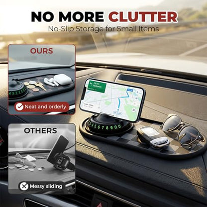 Multifunctional Car Anti-Slip Mat with 360° Rotating Phone Holder & Temporary Parking Number, Anti Slip Mat for Car Dashboard, Multi Functional Cell Phone Holder for Sunglasses Keys Small Items (#E) - color: #E