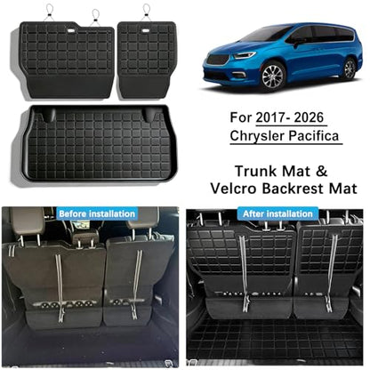 Floor Mats for 2017-2025 2026 Chrysler Pacifica Gas Touring Version Fit 7&8 Passenger Model (Non Hybrid & Pinnacle) & Trunk Mat & Backrest Mat,TPE All Weather Protection Car Mats Full Set - size: 2017-2026 Pacifica Full Set Mat (Non Hybrid)