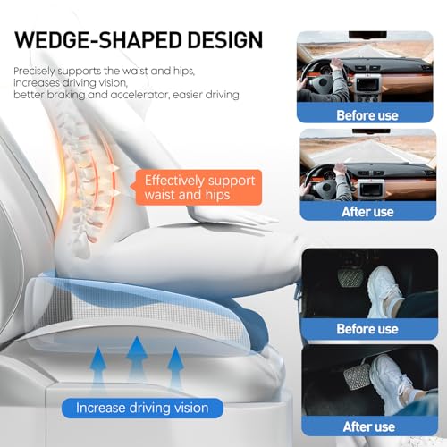 Adult Car Booster Seat Cushion - Memory Foam Car Seat Wedge Cushion - Coccyx Cushion for Tailbone Pain - Driver Seat 3 Inch Height Boost Cushion - for Cars, Trucks, Home & Office Chairs, Grey - color: Grey