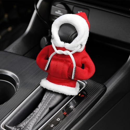 Hoodie Car Gear Shift Cover, Christmas Car Decor Gear Shift Knob Cover for Manual/Automatic Shift Knob, Car Interior Accessories Universal Fit Hoodie Gear Shift Cover - color: Christmas red, size: 1 Piece