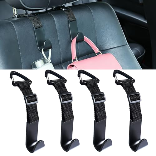 Adjustable 4-Pack Car Headrest Hooks - Universal Seat Back Organizer with Heavy-Duty Clip for Purses, Bags & Groceries Black - color: Black