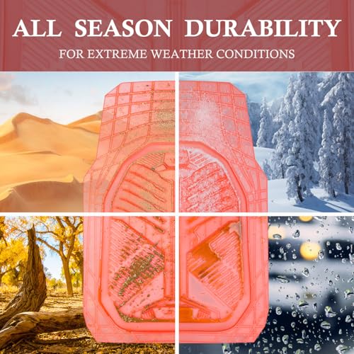 CAR PASS Heavy Duty Rubber Car Mats, Deep-Dish All Weather Car Floor Mats Girly for Women, Universal Trim-to-Fit for SUVs Trucks Sedans, Waterproof Anti-Slip, 3 Pieces Transparent Pink - color: Pink