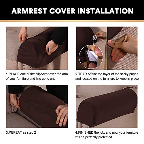 PrinceDeco 4 Pack Thick Velvet Stretch Armrest Covers for Chairs and Sofas - Non Slip, Brown - color: Brown