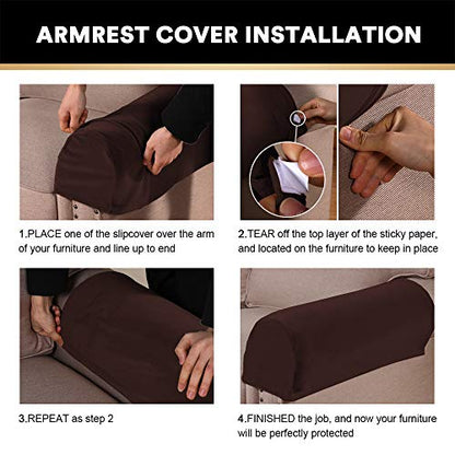 PrinceDeco 4 Pack Thick Velvet Stretch Armrest Covers for Chairs and Sofas - Non Slip, Brown - color: Brown