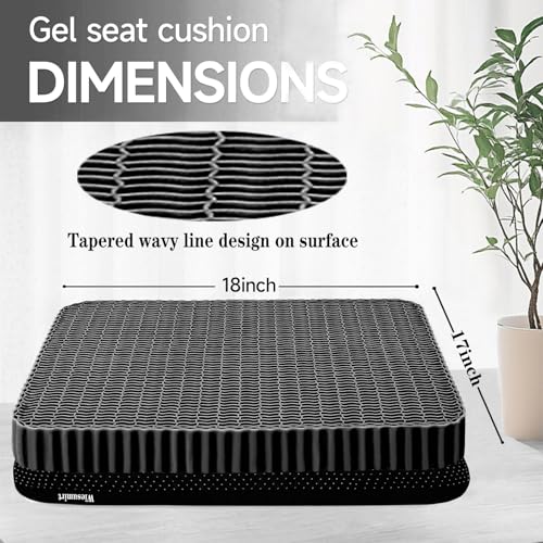 Gel Seat Cushion for Long Sitting, Soft and Breathable, Seat Cushion for Back, Sciatica, Hip, Tailbone Pain Relief, Used for Office, Wheelchair, Car, Recliner, Truck, Kayak. (Black)