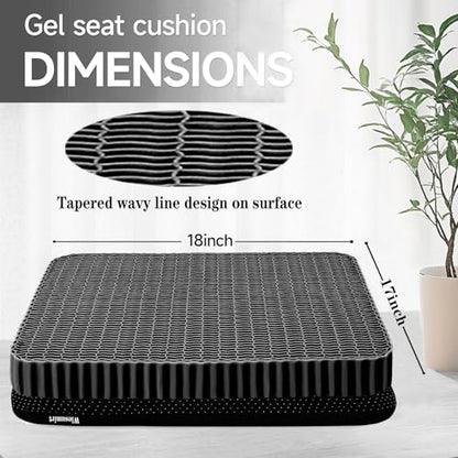 Gel Seat Cushion for Long Sitting, Soft and Breathable, Seat Cushion for Back, Sciatica, Hip, Tailbone Pain Relief, Used for Office, Wheelchair, Car, Recliner, Truck, Kayak. (Black)