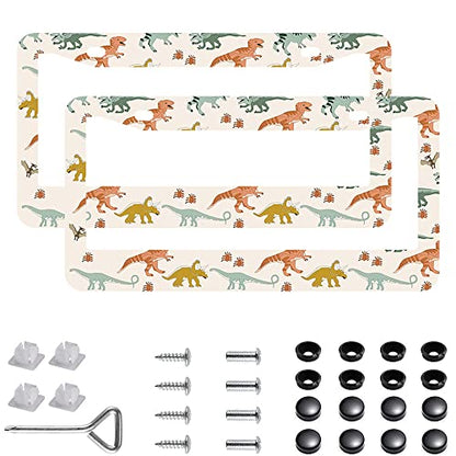 2Pcs Dinosaur License Plate Frames Cover Holders Stainless Steel Dinosaur License Plate Cover with Screw Caps Cover and Screwdriver Set - 2-Hole for Girl Women (Dinosaur) - color: Dinosaur